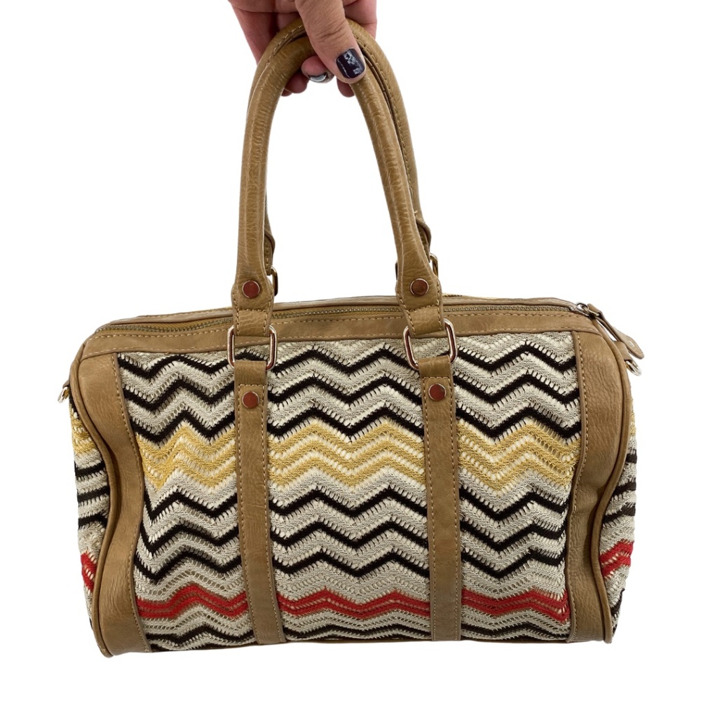 Crochet Handbag Vegan Leather Purse Chevron Stripe Pattern Hippie Boho Style